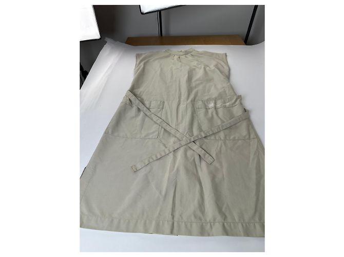 Vintage Issey Miyake Kleid mit Gürtel ca. Ende der 1980er Jahre Hellbeige L - Ansicht 4