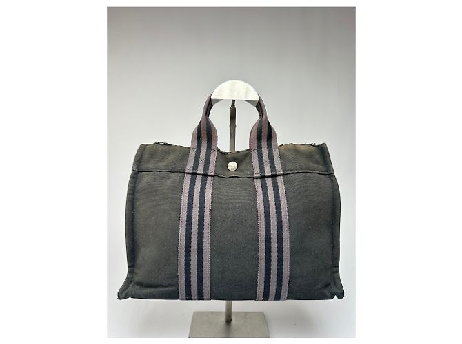 Vintage Hermès Canvas Leder-Trim Tote Schwarz - Ansicht 13