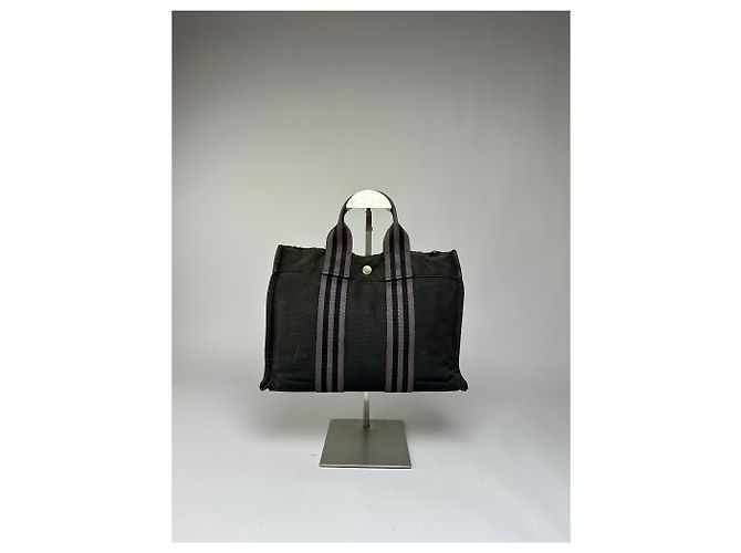 Vintage Hermès Canvas Leder-Trim Tote Schwarz - Ansicht 14