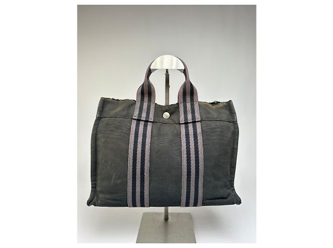 Vintage Hermès Canvas Leder-Trim Tote Schwarz - Ansicht 2