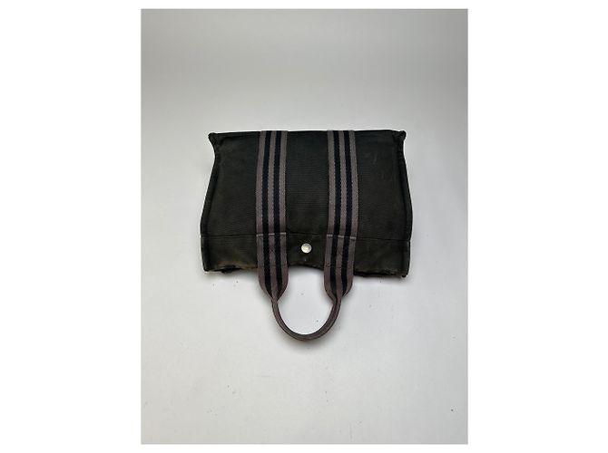 Vintage Hermès Canvas Leder-Trim Tote Schwarz - Ansicht 8