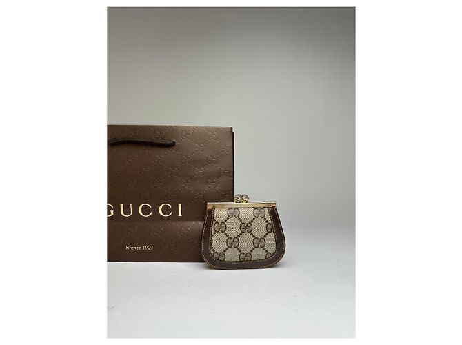Vintage Gucci GG Plus Canvas Münzbeutel ca. Ende der 1970er Beige Brown - Ansicht 9