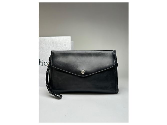 Vintage Dior Leather Flap Crossbody Bag Black Silver - view 12