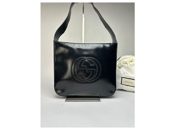 Bolso Tote Vintage Gucci de cuero charol Negro Plata - vista 14