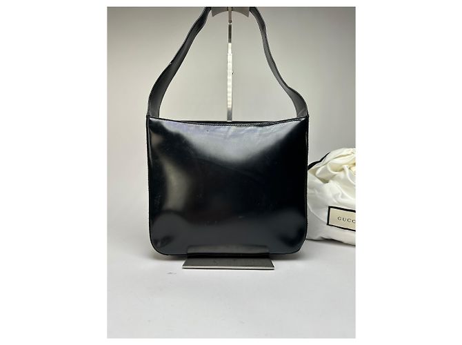 Bolso Tote Vintage Gucci de cuero charol Negro Plata - vista 15