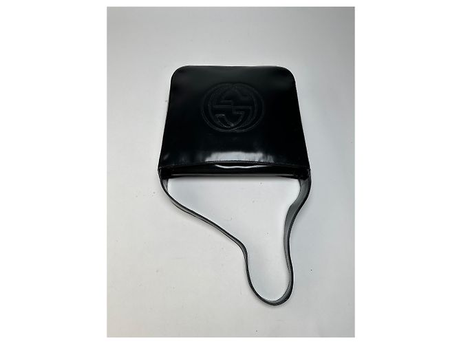 Bolso Tote Vintage Gucci de cuero charol Negro Plata - vista 8