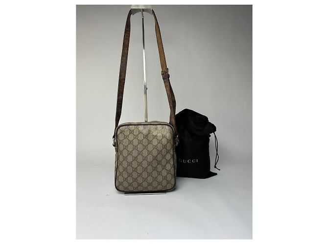 Vintage Gucci GG Supreme Schultertasche mit Klappe c. 2010s Beige Brown - Ansicht 2