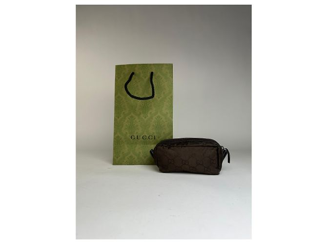Necessaire Vintage Gucci GG Monogram in nylon fine anni '90 marrone scuro - vista 2