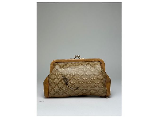 16 Céline Vintage Celine Macadam Canvas Coin Purse Late 1970s Beige Tan - view 2
