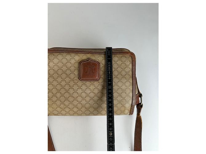 16 Céline Vintage Celine Macadam Canvas Umhängetasche mit Klappe Ende der 1980er Beige Brown - Ansicht 12