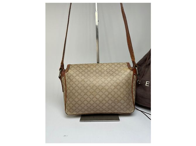 16 Céline Vintage Celine Macadam Canvas Umhängetasche mit Klappe Ende der 1980er Beige Brown - Ansicht 15