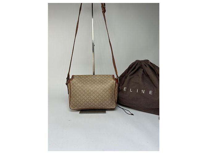 16 Céline Vintage Celine Macadam Canvas Umhängetasche mit Klappe Ende der 1980er Beige Brown - Ansicht 2