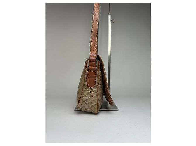 16 Céline Vintage Celine Macadam Canvas Umhängetasche mit Klappe Ende der 1980er Beige Brown - Ansicht 4