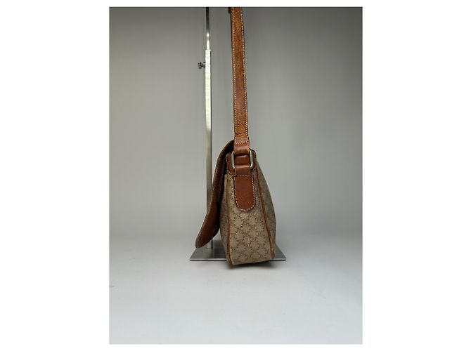 16 Céline Vintage Celine Macadam Canvas Umhängetasche mit Klappe Ende der 1980er Beige Brown - Ansicht 6