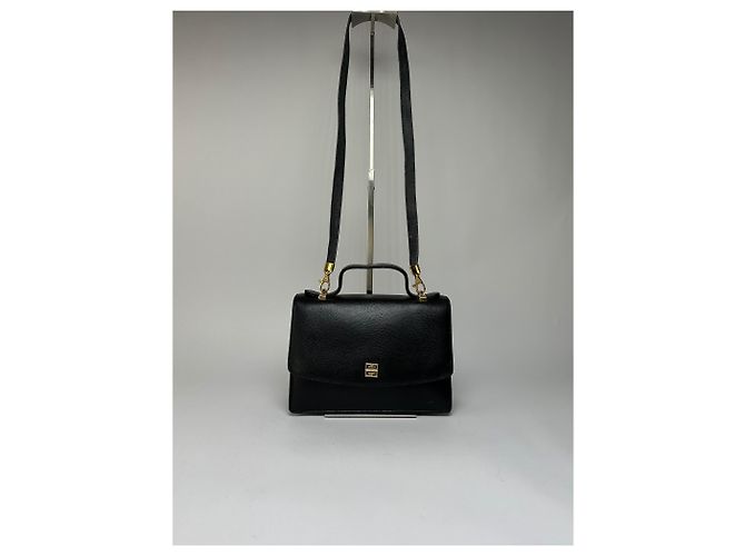 Sac à main Vintage Givenchy Logo 4G en cuir grainé, fin des années 1970, Noir - vue 14