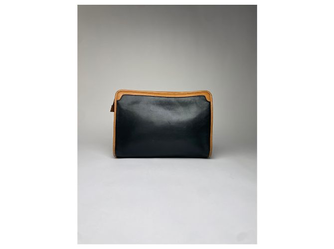 Céline Vintage Celine Blazon Leather Clutch Late 1980s Black Beige - view 12