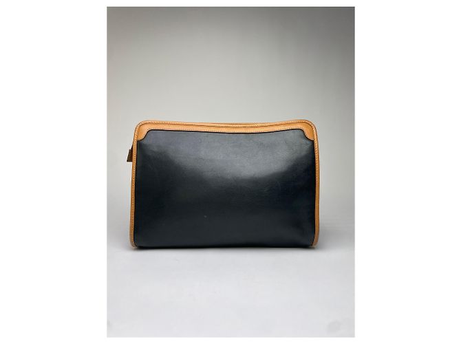 Céline Vintage Celine Blazon Leather Clutch Late 1980s Black Beige - view 2
