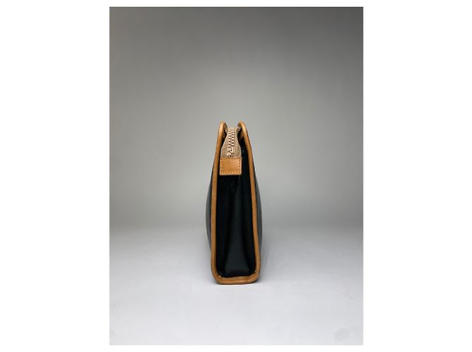 Céline Vintage Celine Blazon Leather Clutch Late 1980s Black Beige - view 4
