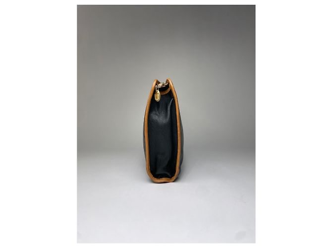 Céline Vintage Celine Blazon Leather Clutch Late 1980s Black Beige - view 6