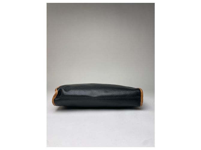 Céline Vintage Celine Blazon Leather Clutch Late 1980s Black Beige - view 9
