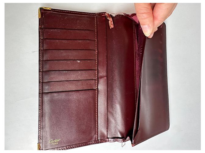 Portafoglio bifold Vintage Cartier Must de Cartier fine anni 1980 Burgundy Bordò - vista 5