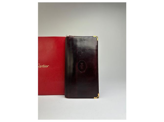 Portafoglio bifold Vintage Cartier Must de Cartier fine anni 1980 Burgundy Bordò - vista 9