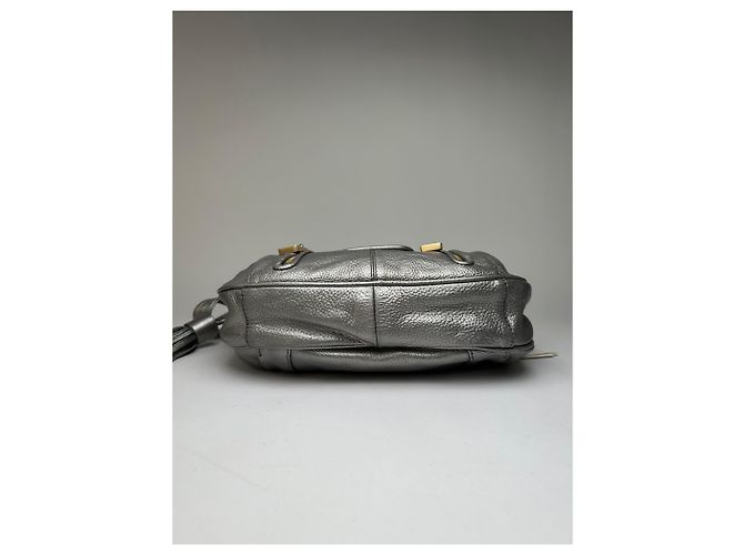 Vintage See by Chloé Crossbody-Tasche mit Klappe aus Narbenleder ca. Mitte der 2000er Silber Metallisch - Ansicht 12