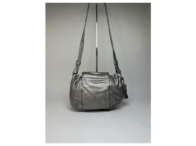 Vintage See by Chloé Crossbody-Tasche mit Klappe aus Narbenleder ca. Mitte der 2000er Silber Metallisch - Ansicht 2