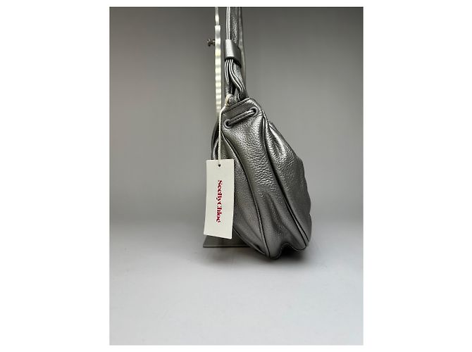 Vintage See by Chloé Crossbody-Tasche mit Klappe aus Narbenleder ca. Mitte der 2000er Silber Metallisch - Ansicht 6