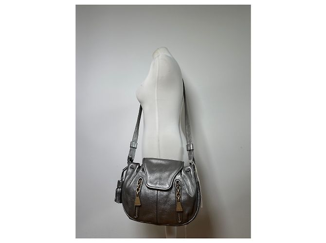 Vintage See by Chloé Crossbody-Tasche mit Klappe aus Narbenleder ca. Mitte der 2000er Silber Metallisch - Ansicht 7