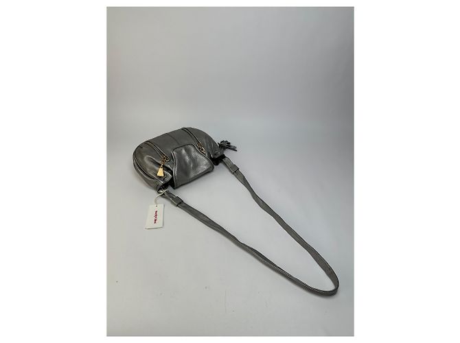 Vintage See by Chloé Crossbody-Tasche mit Klappe aus Narbenleder ca. Mitte der 2000er Silber Metallisch - Ansicht 8