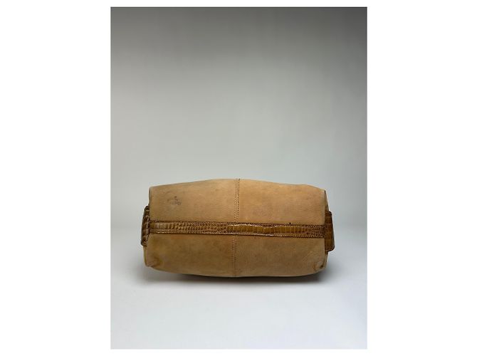 Vintage Fendi Top-Handle Bag aus Leder in Krokodil-Optik Ende der 1970er Jahre Tan Brown Kamel - Ansicht 10