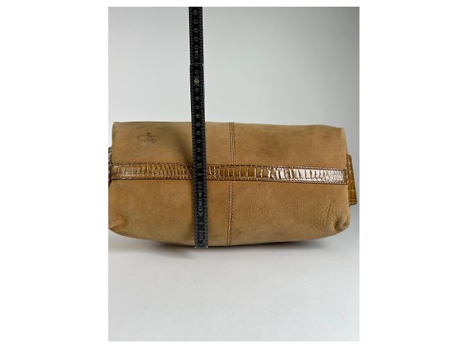 Vintage Fendi Top-Handle Bag aus Leder in Krokodil-Optik Ende der 1970er Jahre Tan Brown Kamel - Ansicht 11