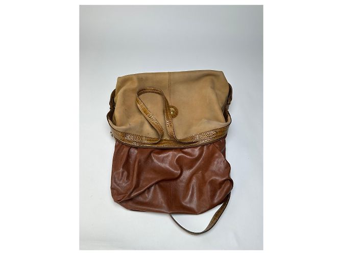 Vintage Fendi Top-Handle Bag aus Leder in Krokodil-Optik Ende der 1970er Jahre Tan Brown Kamel - Ansicht 12