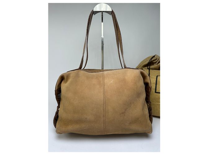 Vintage Fendi Top-Handle Bag aus Leder in Krokodil-Optik Ende der 1970er Jahre Tan Brown Kamel - Ansicht 14