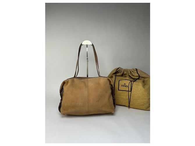 Vintage Fendi Top-Handle Bag aus Leder in Krokodil-Optik Ende der 1970er Jahre Tan Brown Kamel - Ansicht 2
