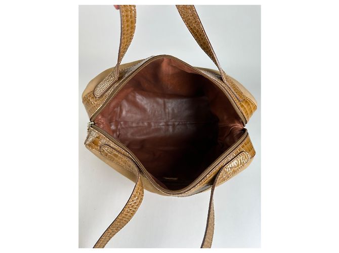 Vintage Fendi Top-Handle Bag aus Leder in Krokodil-Optik Ende der 1970er Jahre Tan Brown Kamel - Ansicht 3