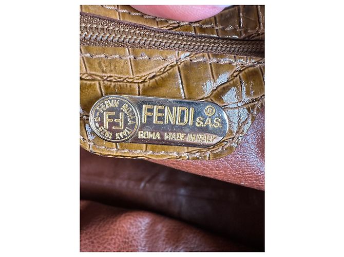 Vintage Fendi Top-Handle Bag aus Leder in Krokodil-Optik Ende der 1970er Jahre Tan Brown Kamel - Ansicht 5