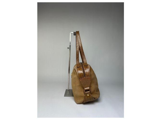 Vintage Fendi Top-Handle Bag aus Leder in Krokodil-Optik Ende der 1970er Jahre Tan Brown Kamel - Ansicht 6