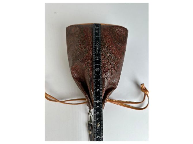 Vintage Etro Paisley Canvas Drawstring Bucket Bag c. 2000 Dark Brown Beige - view 10