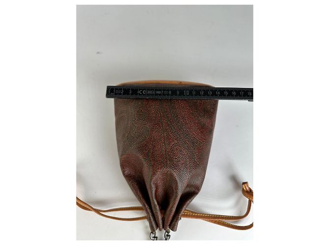 Vintage Etro Paisley Canvas Drawstring Bucket Bag c. 2000 Dark Brown Beige - view 11