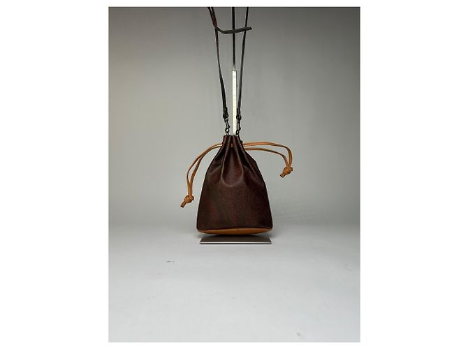Vintage Etro Paisley Canvas Drawstring Bucket Bag c. 2000 Dark Brown Beige - view 14
