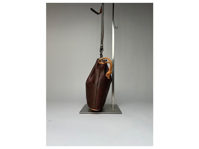 Vintage Etro Paisley Canvas Drawstring Bucket Bag c. 2000 Dark Brown Beige - view 4