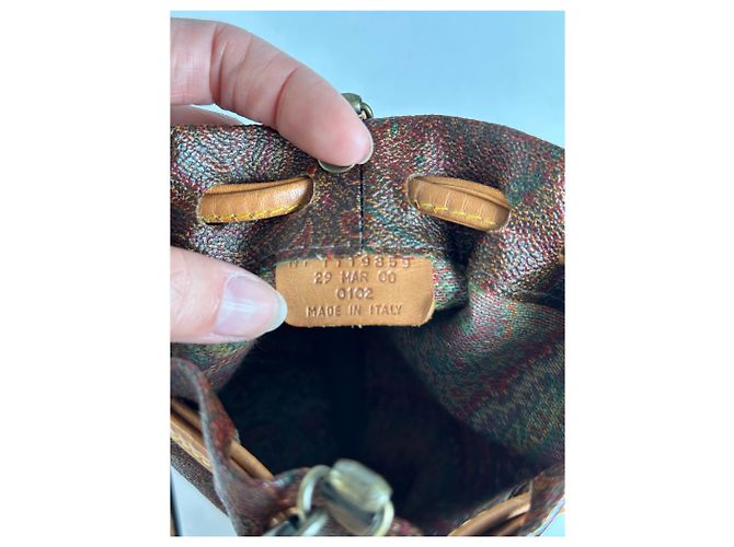 Vintage Etro Paisley Canvas Drawstring Bucket Bag c. 2000 Dark Brown Beige - view 5