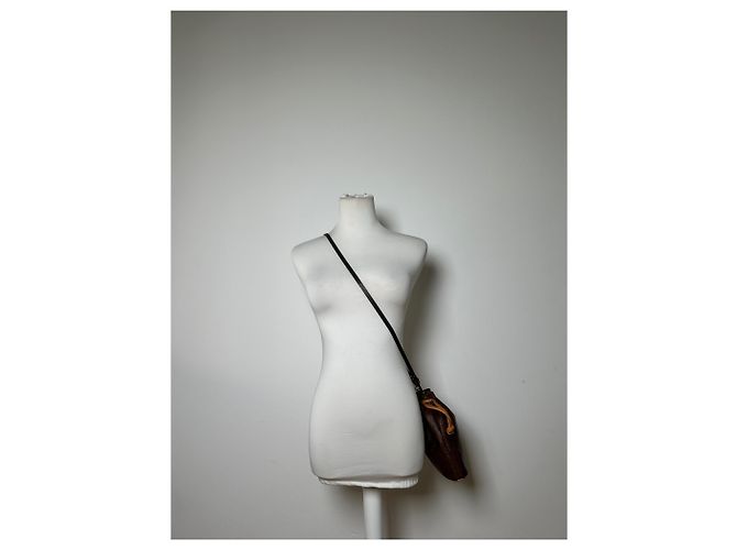 Vintage Etro Paisley Canvas Drawstring Bucket Bag c. 2000 Dark Brown Beige - view 6