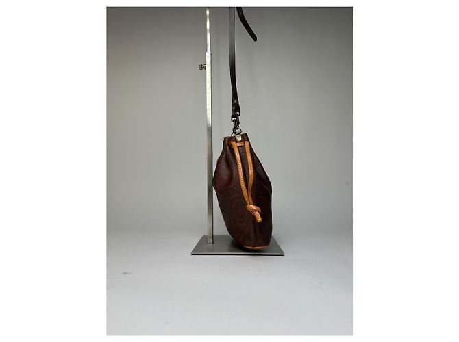 Vintage Etro Paisley Canvas Drawstring Bucket Bag c. 2000 Dark Brown Beige - view 7