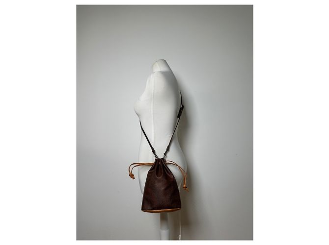 Vintage Etro Paisley Canvas Drawstring Bucket Bag c. 2000 Dark Brown Beige - view 8
