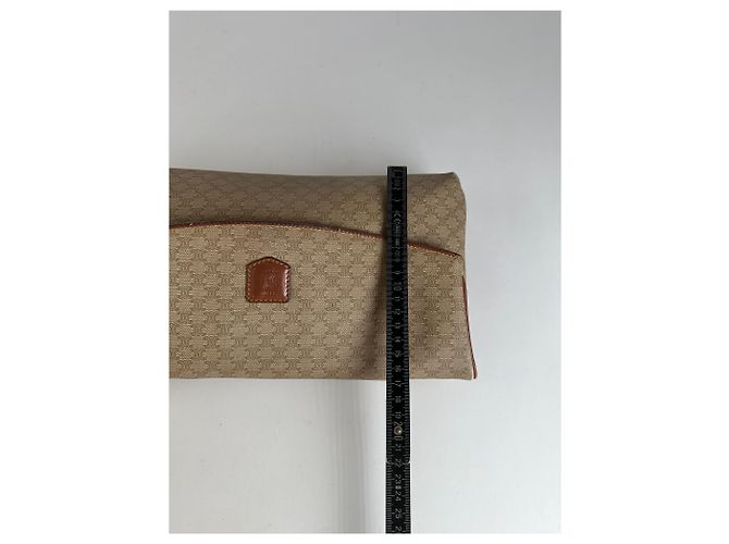 Céline Vintage Celine Macadam Canvas Flap Clutch Late 1980s Beige Brown - view 10