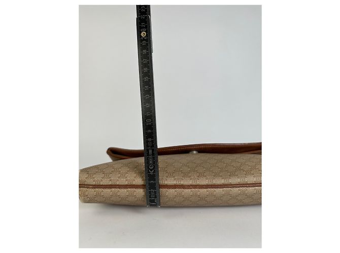 Céline Vintage Celine Macadam Canvas Flap Clutch Late 1980s Beige Brown - view 12