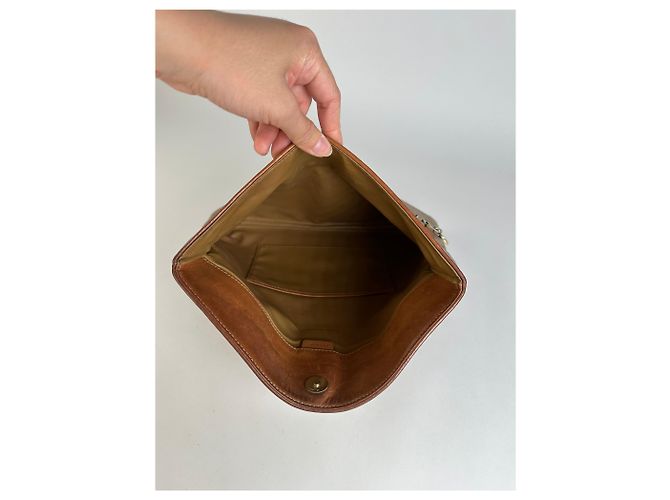 Céline Vintage Celine Macadam Canvas Flap Clutch Late 1980s Beige Brown - view 3